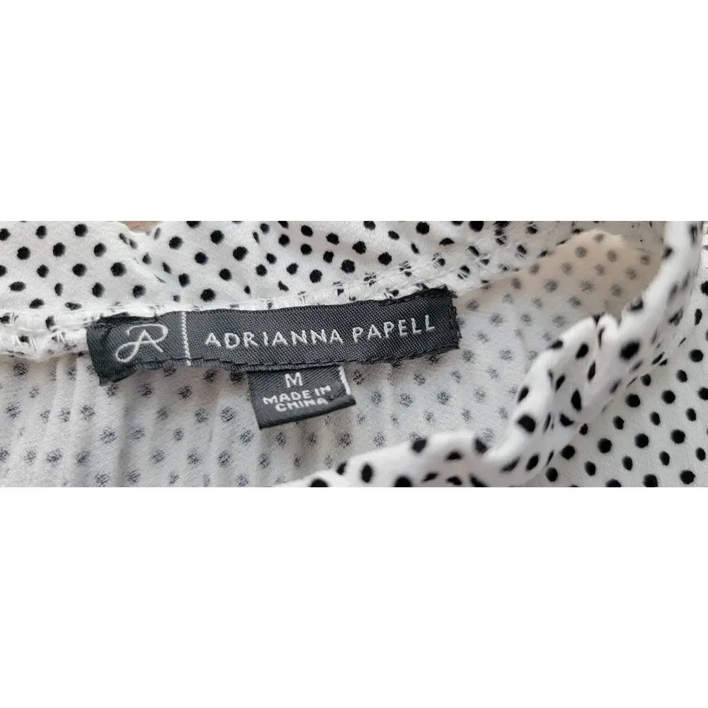 Adrianna Papell Top Blouse Women’s Medium White Black Polka Dot Long Sleeve - Picture 6 of 13